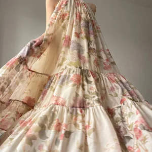 Abito lungo campana donna floreale boho