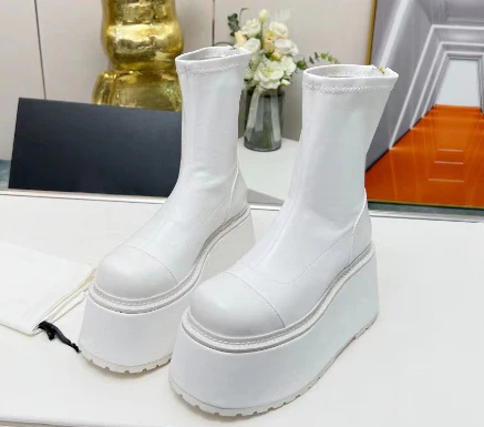 Gold Leather Flat Platform Wedge Boots Winter Women's Muffin Sole Short Boots - immagine 3