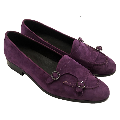 Mocassino in pelle scamosciata con doppia fibbia