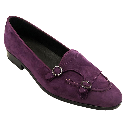 Mocassino in pelle scamosciata con doppia fibbia - immagine 6