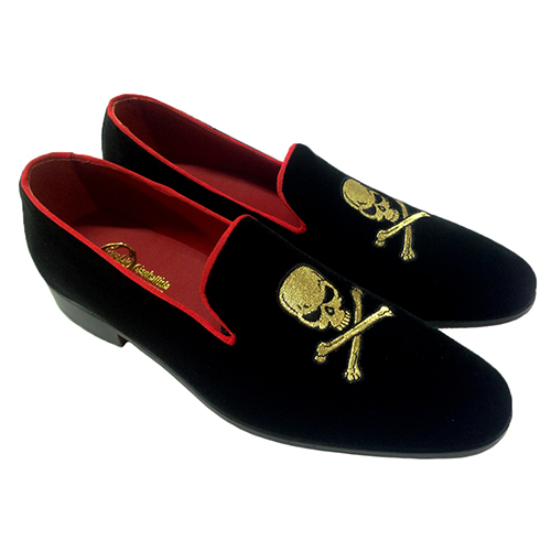 Slippers in velluto con ricamo teschio - immagine 5