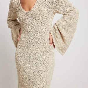 Woman Long Dress Elegant Fashion Knitted Plush Long Flared Sleeve Backles