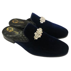 Slippers in velluto con accessorio strass