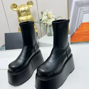 Gold Leather Flat Platform Wedge Boots Winter Women's Muffin Sole Short Boots