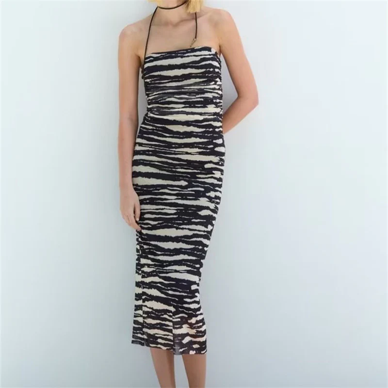 Abito lungo doppiato fantasia donna - immagine 5