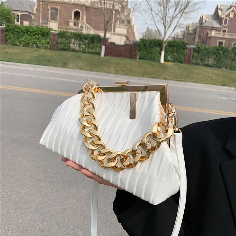 Women's Bag Trend Fashionable Thick Chain Crossbody Bags Striped Leather Ladies Hand Bags Luxury Evening Shoulder Bag Woman - immagine 4