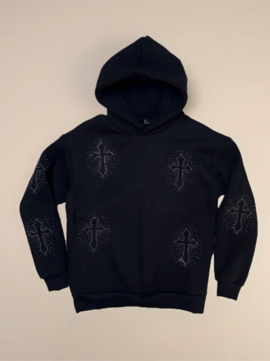 Felpa cross strass hoodie Nera - immagine 2