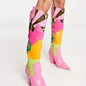 Patchwork Western Women Cowboy Boots Leather