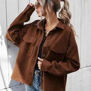 Lapel Single-breasted Thick Solid Color Shirt Woolen Cloth