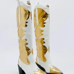 Thick heeled women's shoes, long and short boots, gold stitching women's shoes