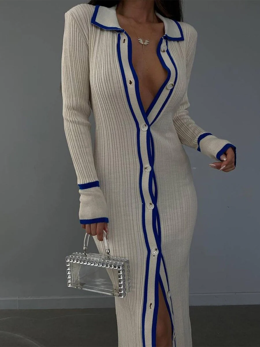 Knit Button Down Bodycon Sweater Dress Long Sleeve - immagine 5