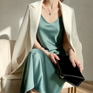 Abito lungo morbido vintage donna scollato