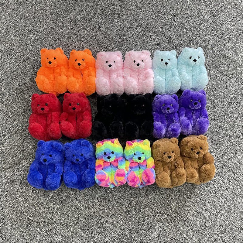 Teddy Bear Slippers Floor Home Plush Thick Cotton Warm Shoes - immagine 3