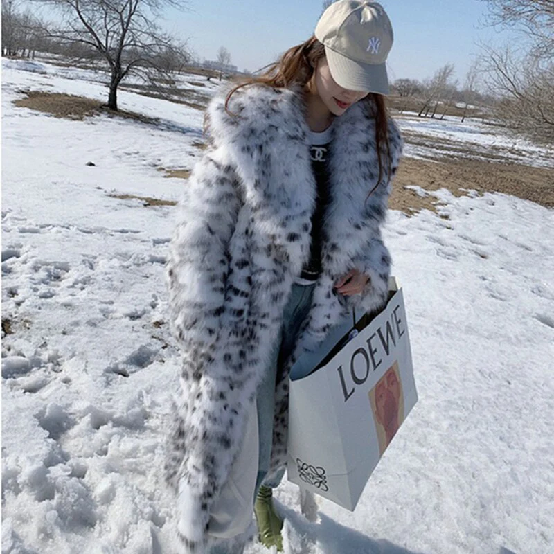 Women's winter imitation fox fur young leopard-print fur coat - immagine 5