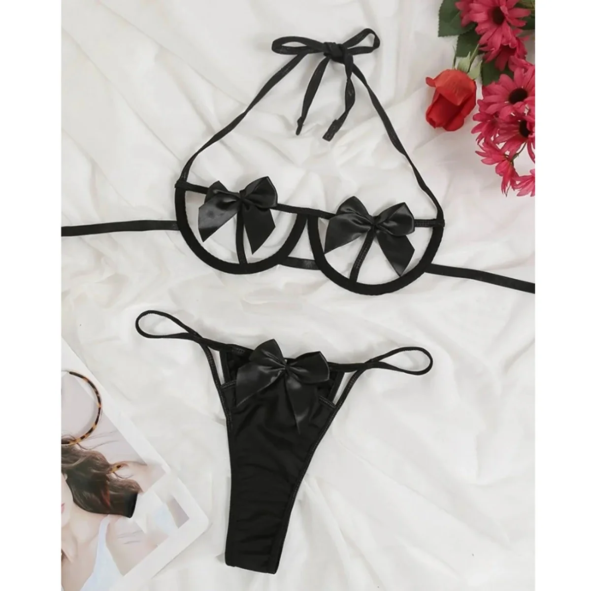 Lingerie Sling Underwire Bow Bikini Hollow Three Point Suit - immagine 5