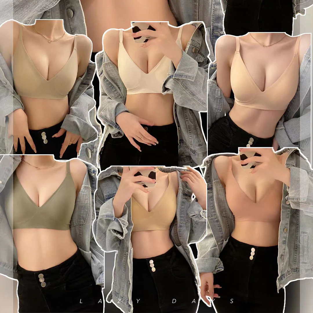 Summer Traceless Jelly Underwear Female Cubs Gather No Steel Ring Bra Anti Sagging Sports and Sleep Bra - immagine 3