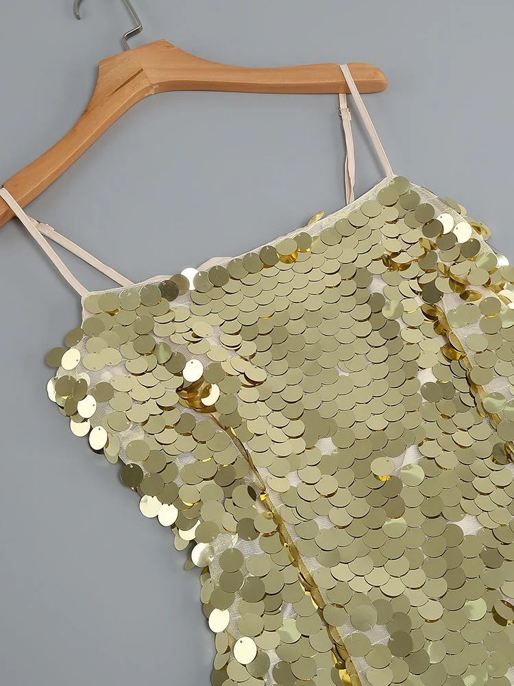 Ailigou New Summer Women's Sleeveless Off Shoulder Sexy Off Back Sparkling Sequins Tight Midi Dress Evening Dress Vestido - immagine 6