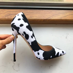 Cow Print Flock Pointy Toe High Heel Shoes
