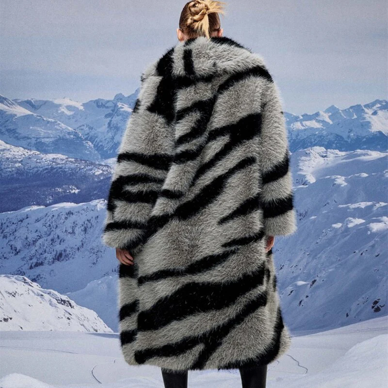 Women's fur coat new fashion zebra print imitation fox fur coat - immagine 4