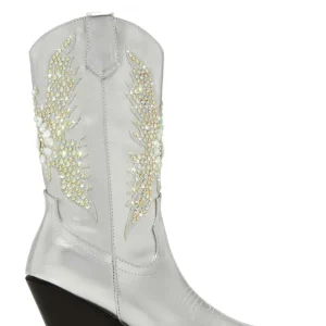 Rhinestone Embellished Ankle Boots Pointed Toe Wedge Heels Cowboy Boots
