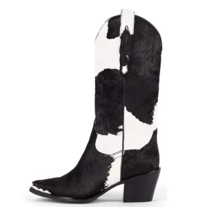 Knee-Length Elastic Rider Boots Round Heel Square Toe Western Boots