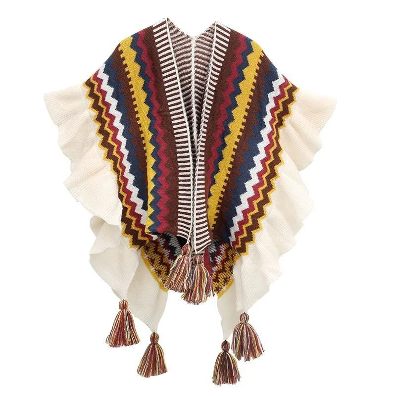 Women Sweater Bohemia Ruffles Printing Cardigans Sweaters - immagine 2