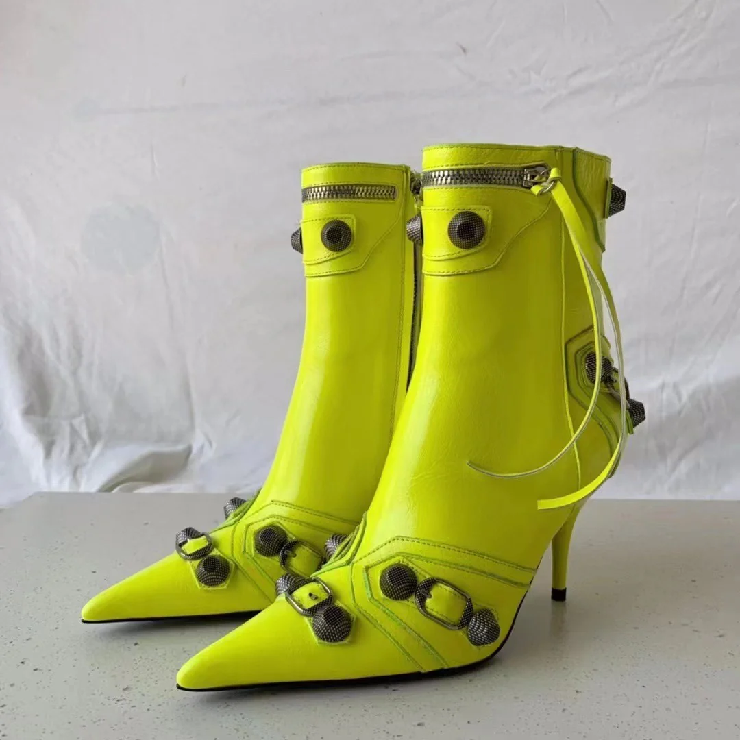 Fashion Pointed Toe Boots Women Chain Fringe Zipper Pumps Heels Soft Leather - immagine 3