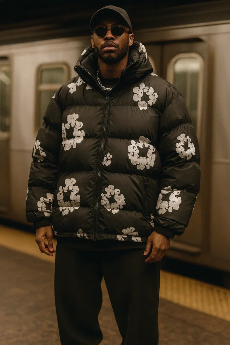 Puffer Jacket Streetwear Oversize – Black Floral Edition - immagine 2