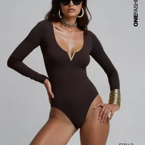 BODY CON SCOLLO A V DORATO