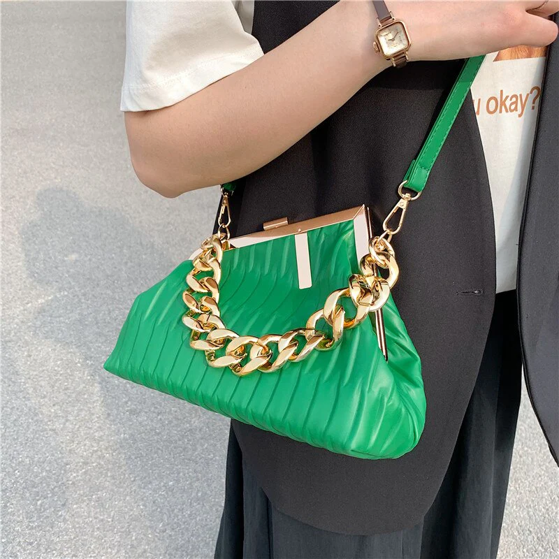 Women's Bag Trend Fashionable Thick Chain Crossbody Bags Striped Leather Ladies Hand Bags Luxury Evening Shoulder Bag Woman - immagine 5