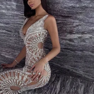 Slip Dress with Silver Sequins, Ruffles