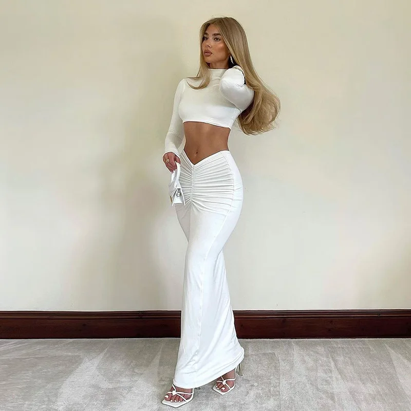 Elegant White Long Sleeve 2 Piece Set Outfits - immagine 6