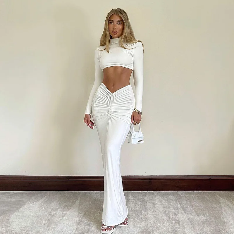 Elegant White Long Sleeve 2 Piece Set Outfits - immagine 5