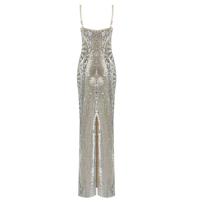 Slip Dress with Silver Sequins, Ruffles - immagine 5