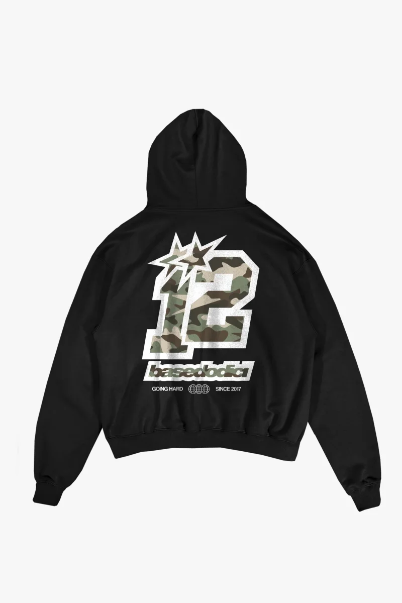 Hoodie "CAMO4PLAYER" Back 12 Black/CamoGreen