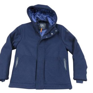 FIFTY FOUR giaccone uomo con cappuccio tessuto in panno J018GN00 col blu