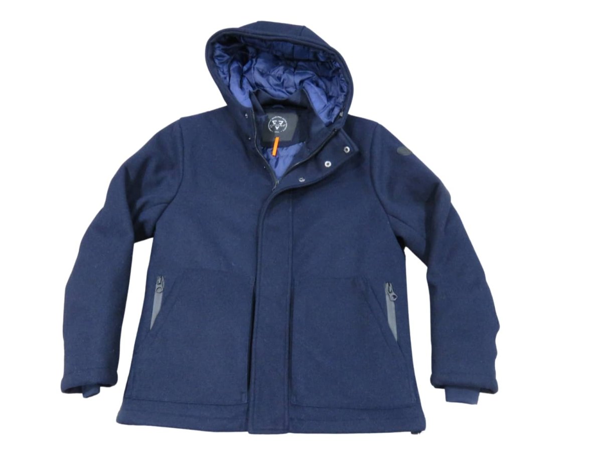 FIFTY FOUR giaccone uomo con cappuccio tessuto in panno J018GN00 col blu - immagine 2