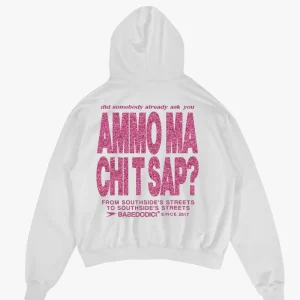 Hoodie "AMMO" CHI'T'SAP White/Glitter Bubble Pink