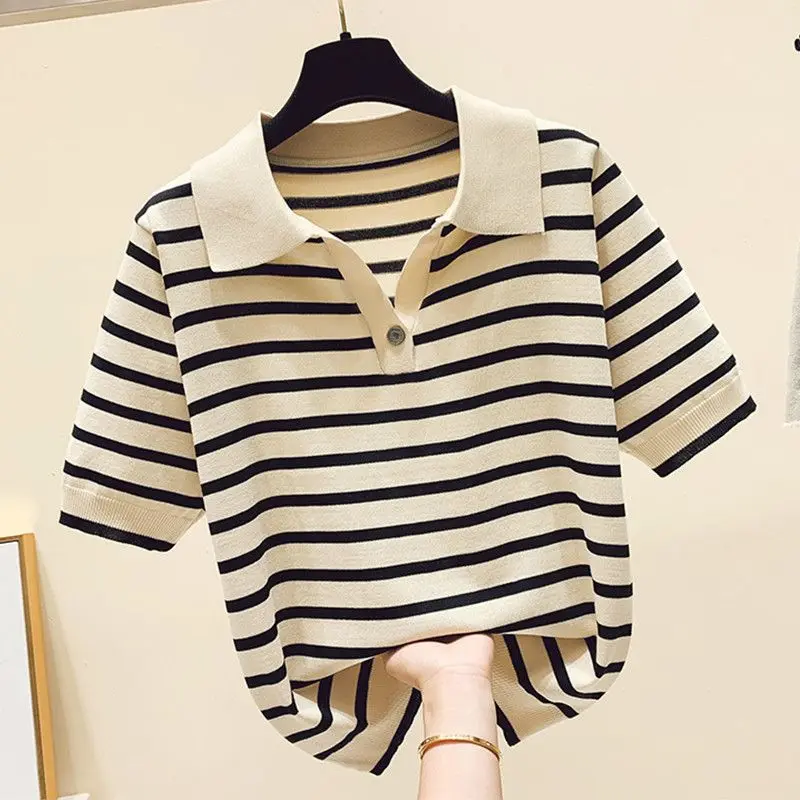 Polo-neck Striped Short Sleeve T-shirts - immagine 5