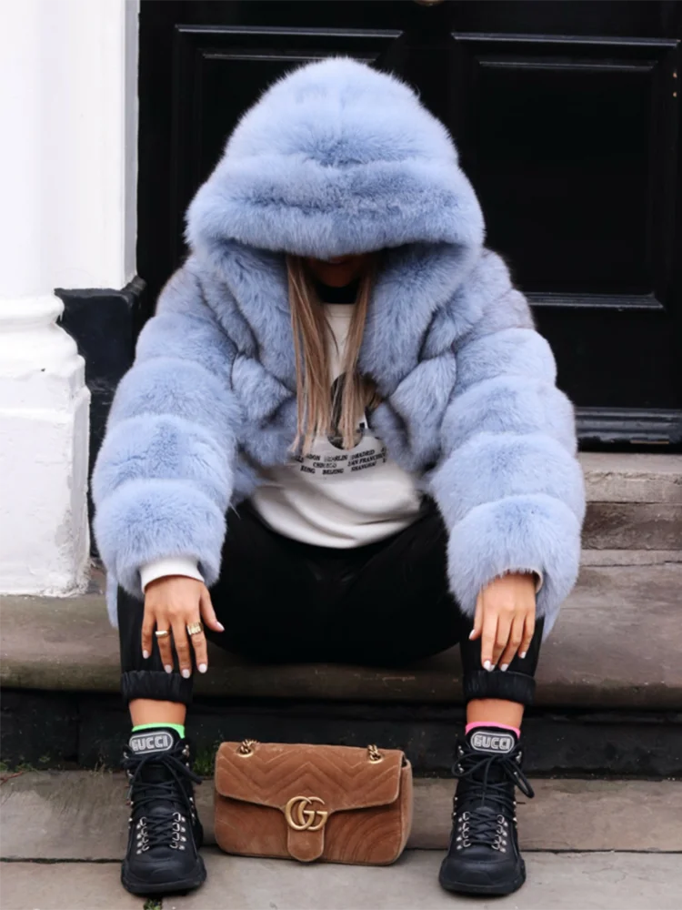 Pelliccia hoodie vera volpe in vari colori donna - immagine 5