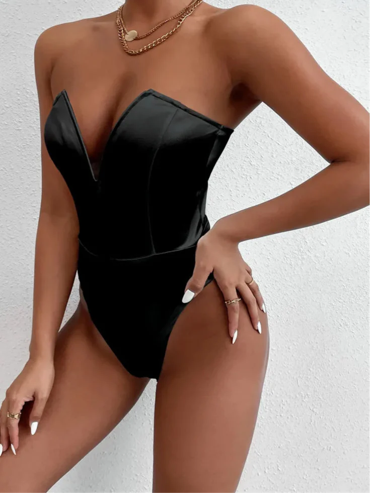 Push Up Bodysuits Deep V Neck Backless Solid Corset - immagine 7