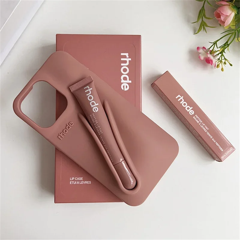 Brand RHODE Lip Gloss Case For iPhone 17 Air 16 15 14 13 12 11 Pro Max Gray Toast Espresso Ribbon Lipstick Holder Silicone Cover - immagine 8