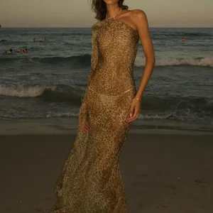 Leopard Print Maxi Dress Women