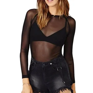 Women Top Mesh Long Sleeve Top Soft