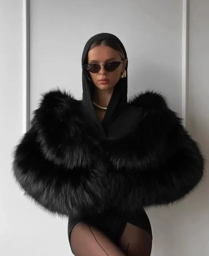 Pelliccia ecologico donna scollo - immagine 2