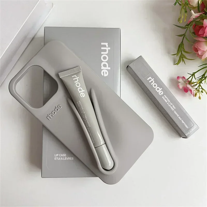 Brand RHODE Lip Gloss Case For iPhone 17 Air 16 15 14 13 12 11 Pro Max Gray Toast Espresso Ribbon Lipstick Holder Silicone Cover - immagine 7