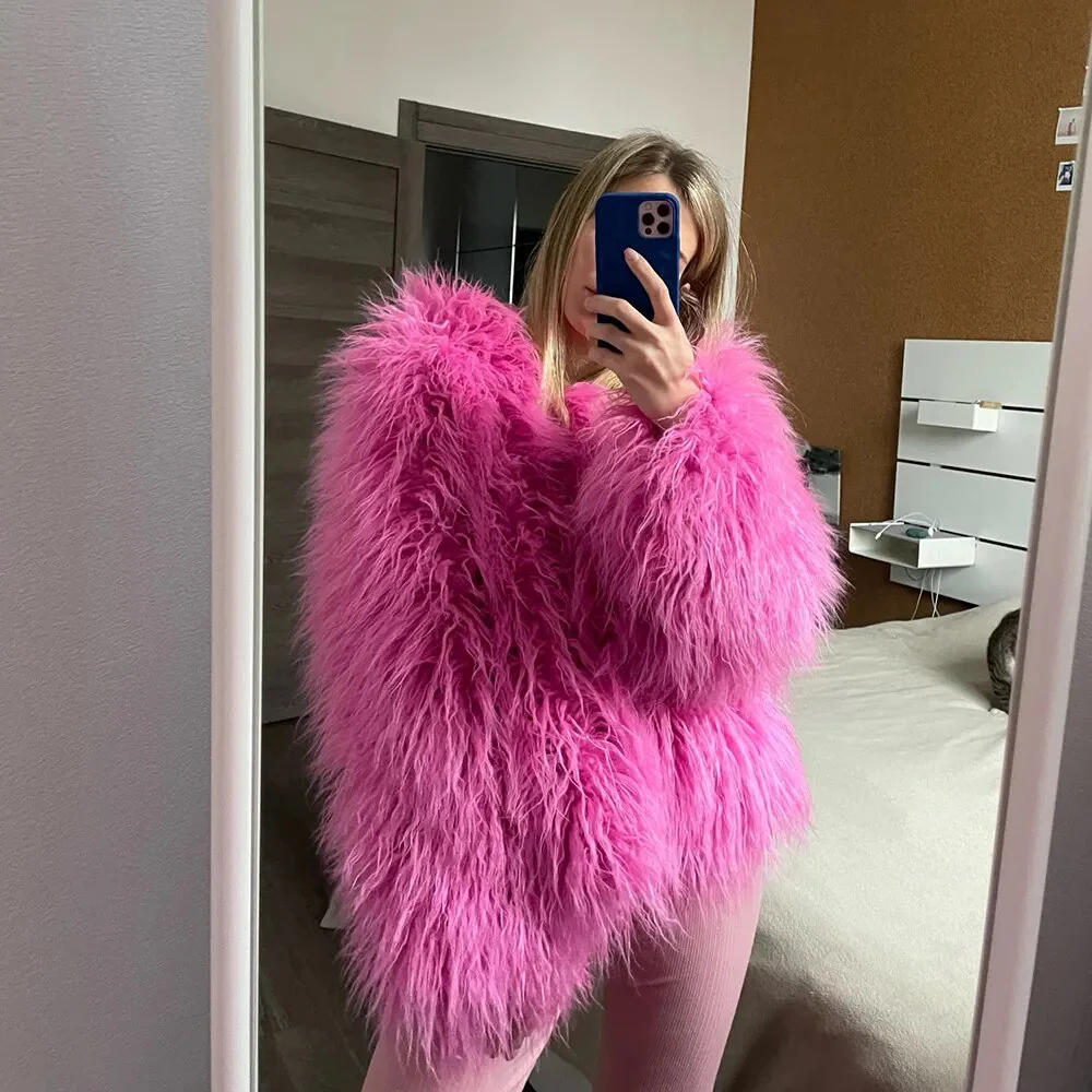 Candy Colorful Elegant Fuzzy Faux Fur Coat eco pelliccia donna pelo - immagine 6
