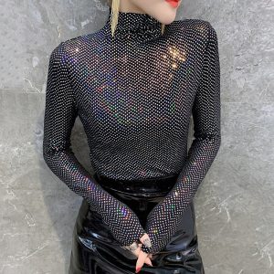 Maglia glitter sequin donna lupetto