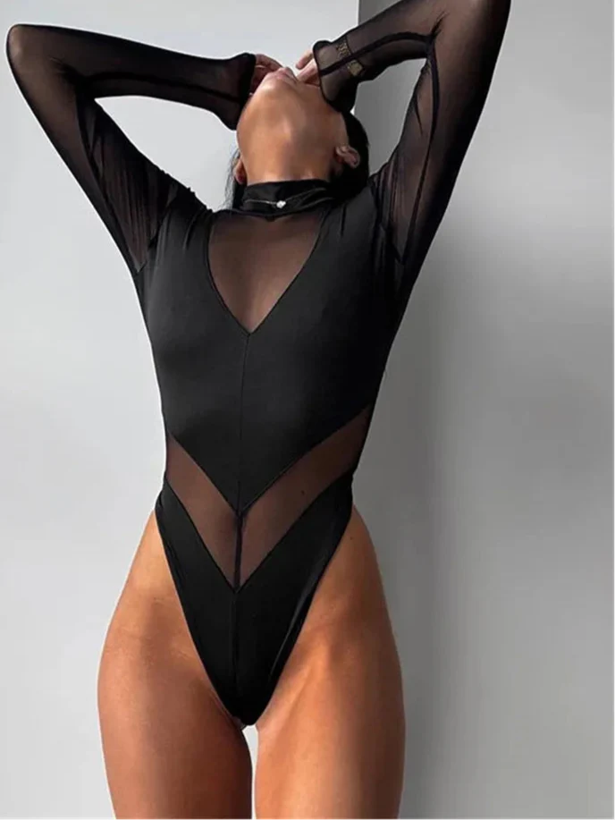 Black Patchwork Women Bodysuits - immagine 2
