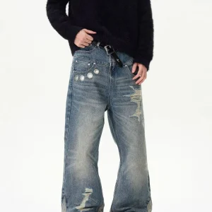 Jeans Lavato Blu Baggy Strappato